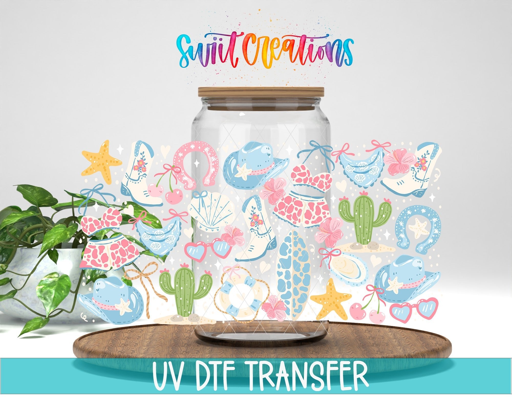 Pastel Desert Beach UV DTF Transfer Tumbler Wrap | Cowgirl Boot Cactus Summer Cup Decal | DTF260 - Swiit Creations