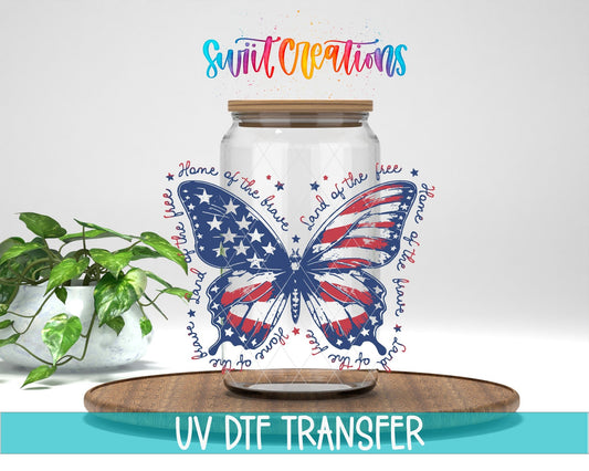 Patriotic Butterfly Land Of The Free UV DTF Cup Decal | UV1530 - Swiit Creations