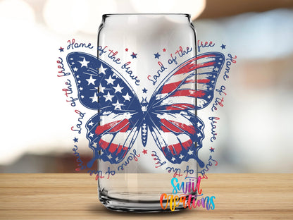 Patriotic Butterfly Land Of The Free UV DTF Cup Decal | UV1530 - Swiit Creations