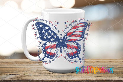 Patriotic Butterfly Land Of The Free UV DTF Cup Decal | UV1530 - Swiit Creations