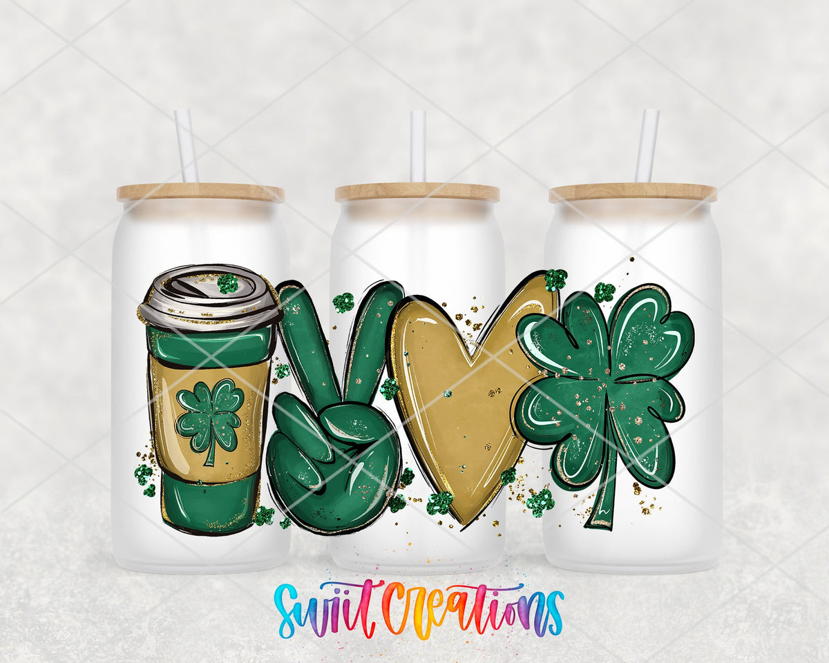 Peace Love Coffee Shamrock St. Patrick's UV DTF Transfer Tumbler Wrap | DTF249 - Swiit Creations