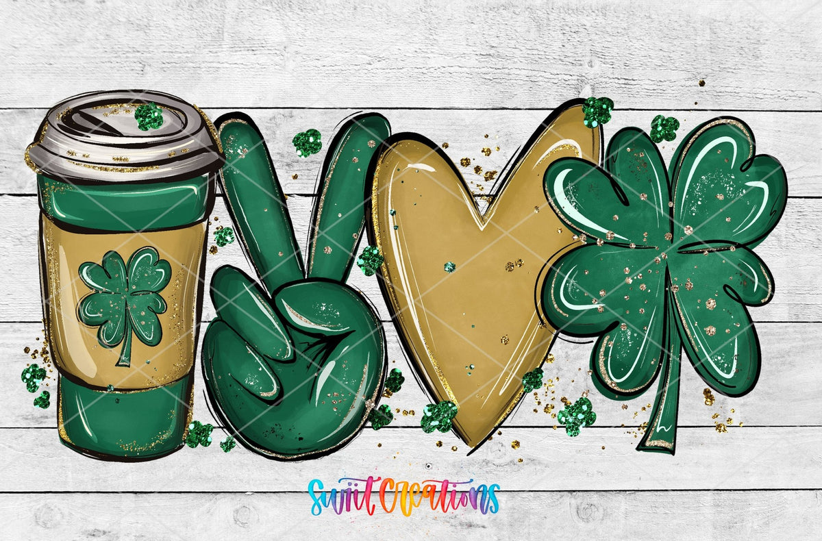 Peace Love Coffee Shamrock St. Patrick's UV DTF Transfer Tumbler Wrap | DTF249 - Swiit Creations