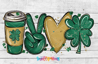 Peace Love Coffee Shamrock St. Patrick's UV DTF Transfer Tumbler Wrap | DTF249 - Swiit Creations