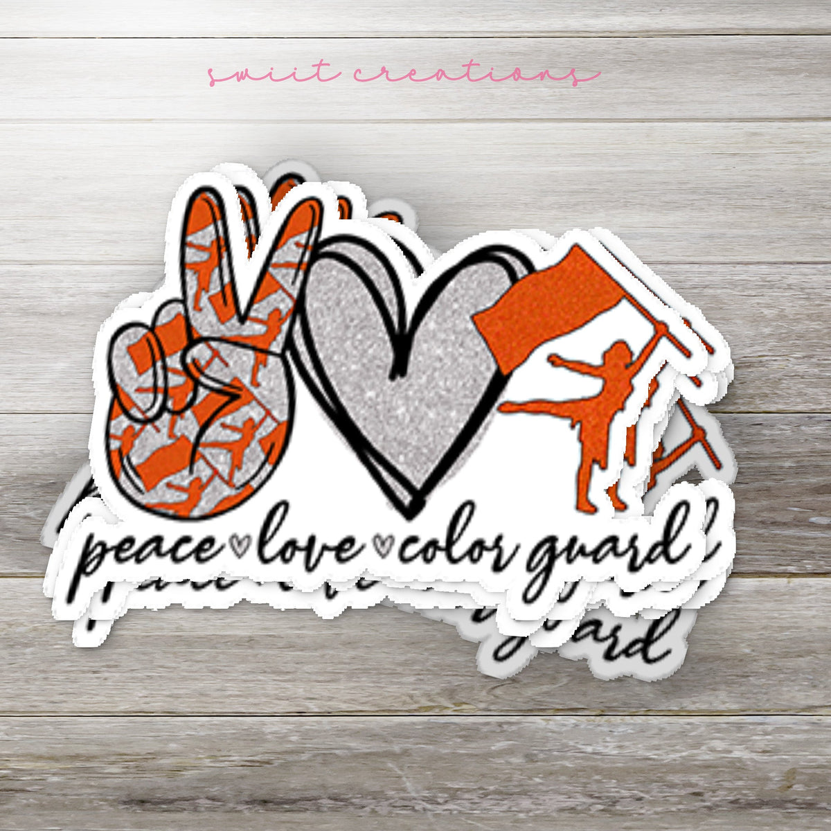 Peace Love Color Guard Orange and Silver Sticker SS291 - Swiit Creations