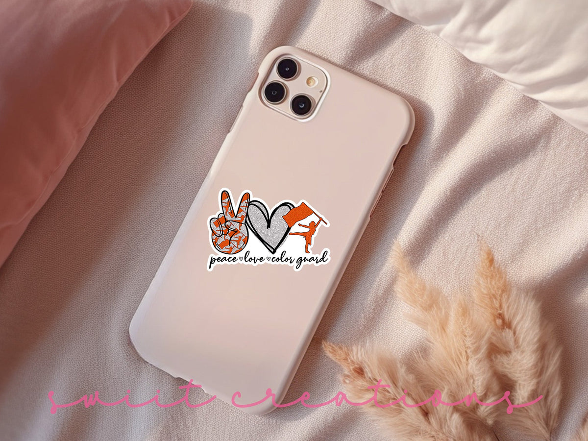 Peace Love Color Guard Orange and Silver Sticker SS291 - Swiit Creations