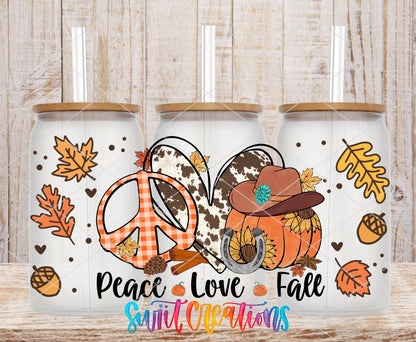 Peace Love Fall UV DTF Transfer Tumbler Wrap | Cow Print Pumpkin Autumn | DTF158 - Swiit Creations