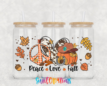 Peace Love Fall UV DTF Transfer Tumbler Wrap | Cow Print Pumpkin Autumn | DTF158 - Swiit Creations
