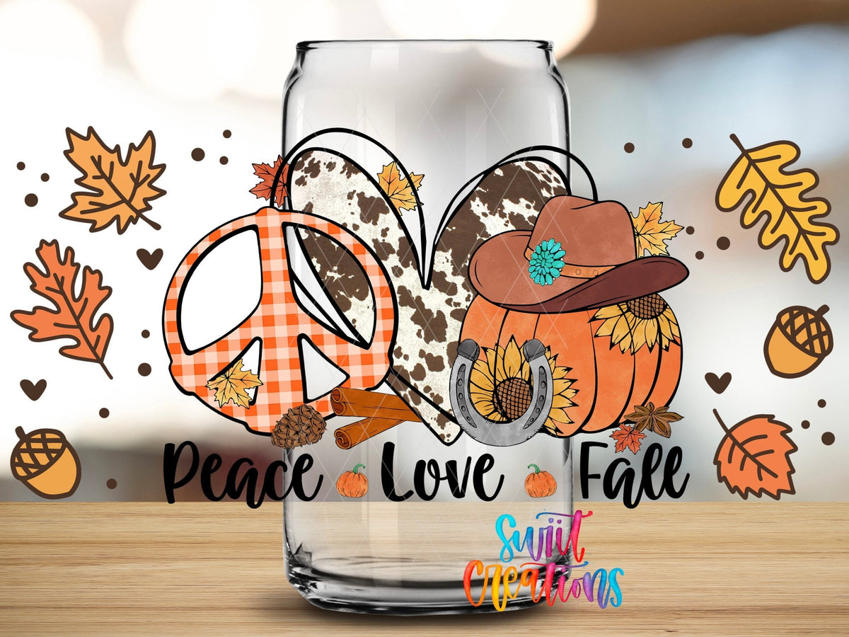 Peace Love Fall UV DTF Transfer Tumbler Wrap | Cow Print Pumpkin Autumn | DTF158 - Swiit Creations