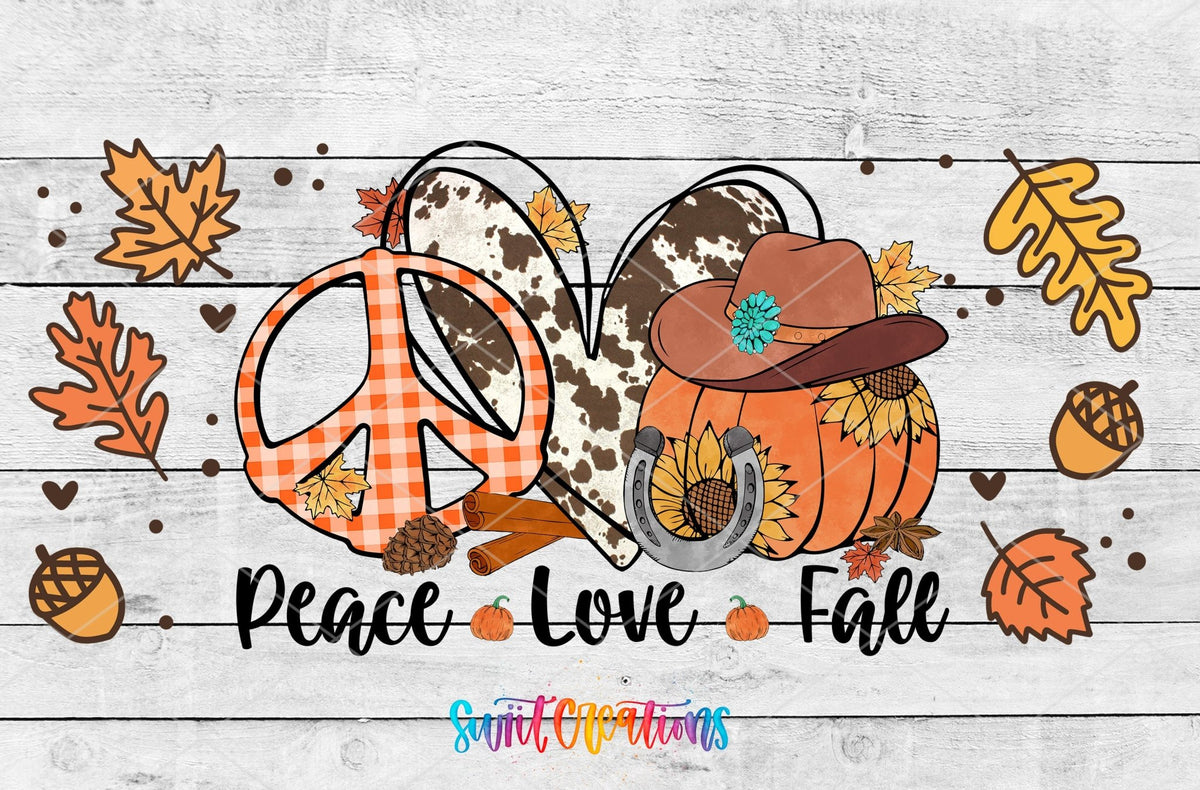Peace Love Fall UV DTF Transfer Tumbler Wrap | Cow Print Pumpkin Autumn | DTF158 - Swiit Creations
