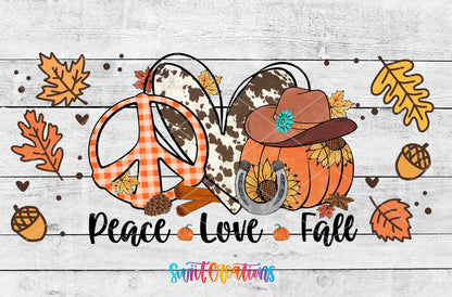 Peace Love Fall UV DTF Transfer Tumbler Wrap | Cow Print Pumpkin Autumn | DTF158 - Swiit Creations