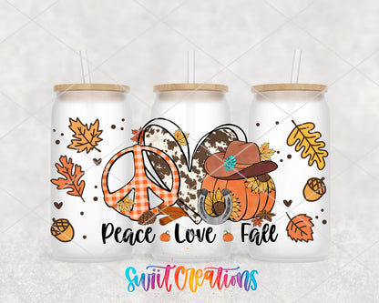 Peace Love Fall UV DTF Transfer Tumbler Wrap | Cow Print Pumpkin Autumn | DTF158 - Swiit Creations