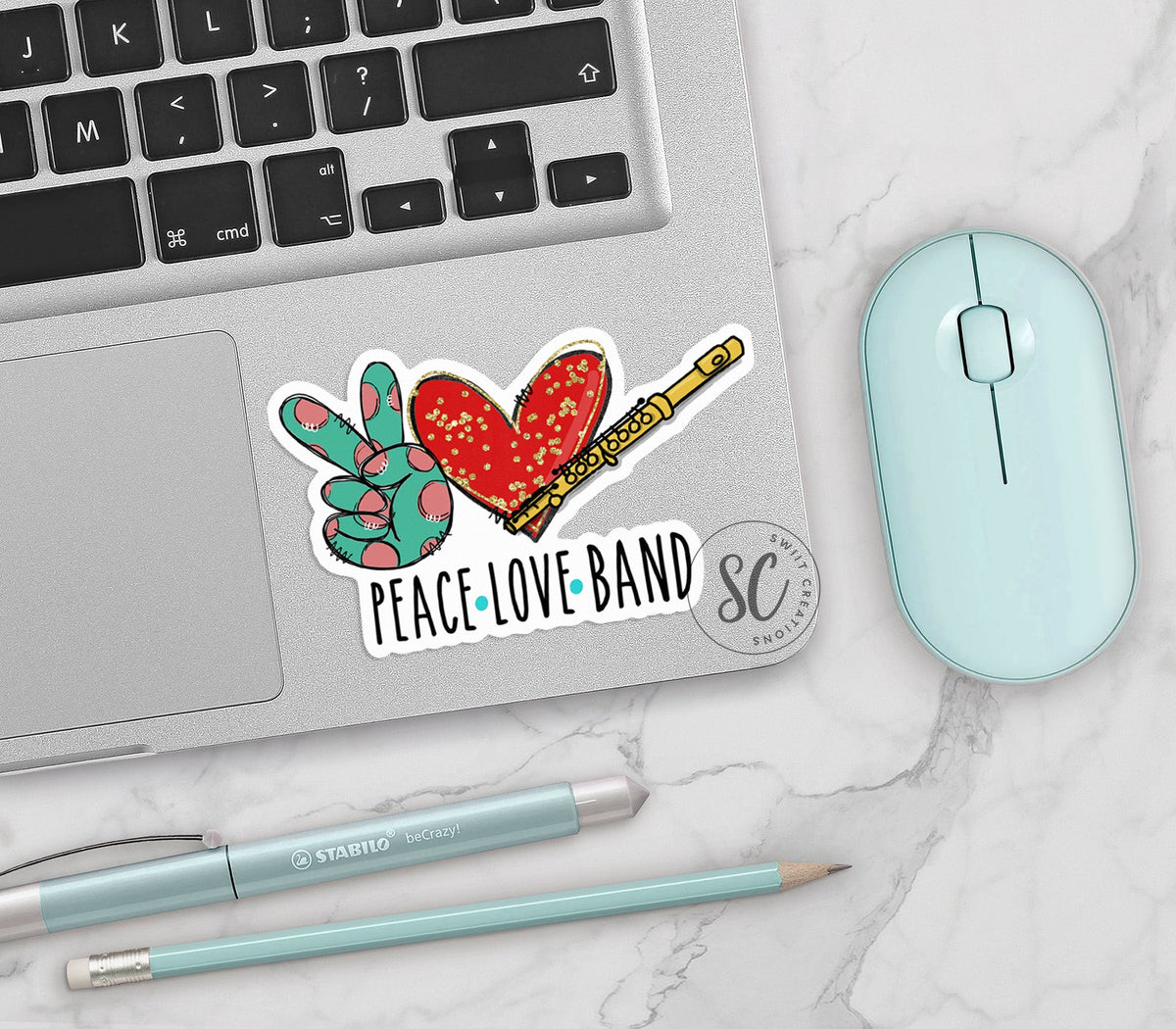 Peace Love Flute Sticker SS311 - Swiit Creations