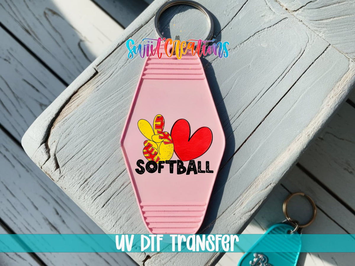 Peace Love Softball Motel Keychain UV DTF Transfer | Sports Fan Design | MK1551 - Swiit Creations