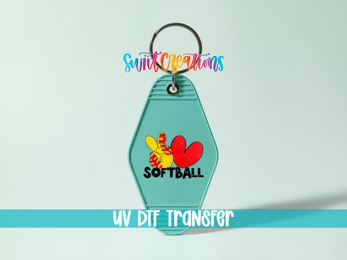 Peace Love Softball Motel Keychain UV DTF Transfer | Sports Fan Design | MK1551 - Swiit Creations