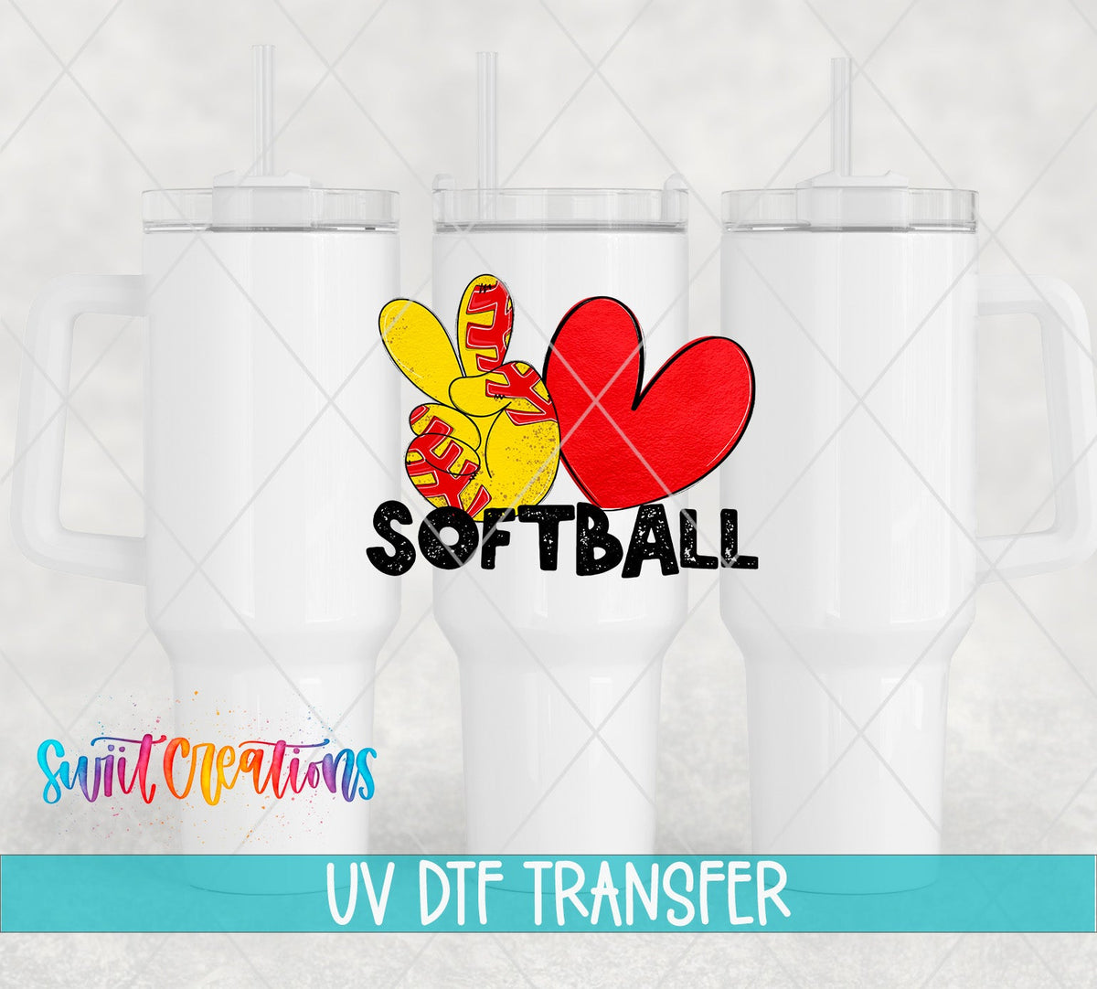 Peace Love Softball UV DTF Cup Decal | UV1551 - Swiit Creations