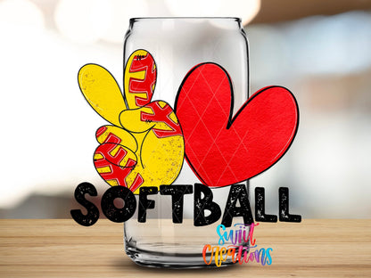 Peace Love Softball UV DTF Cup Decal | UV1551 - Swiit Creations