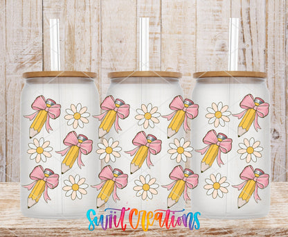 Pencils And Bows UV DTF Transfer Tumbler Wrap | Daisy Teacher School Cup Decal | DTF268 - Swiit Creations