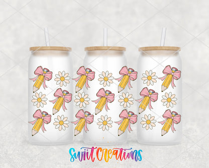 Pencils And Bows UV DTF Transfer Tumbler Wrap | Daisy Teacher School Cup Decal | DTF268 - Swiit Creations