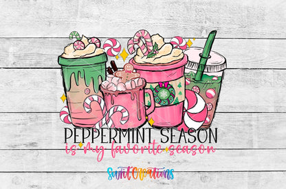 Peppermint Season Christmas Coffee UV DTF transfer shown as a full artwork preview from Swiit Creations