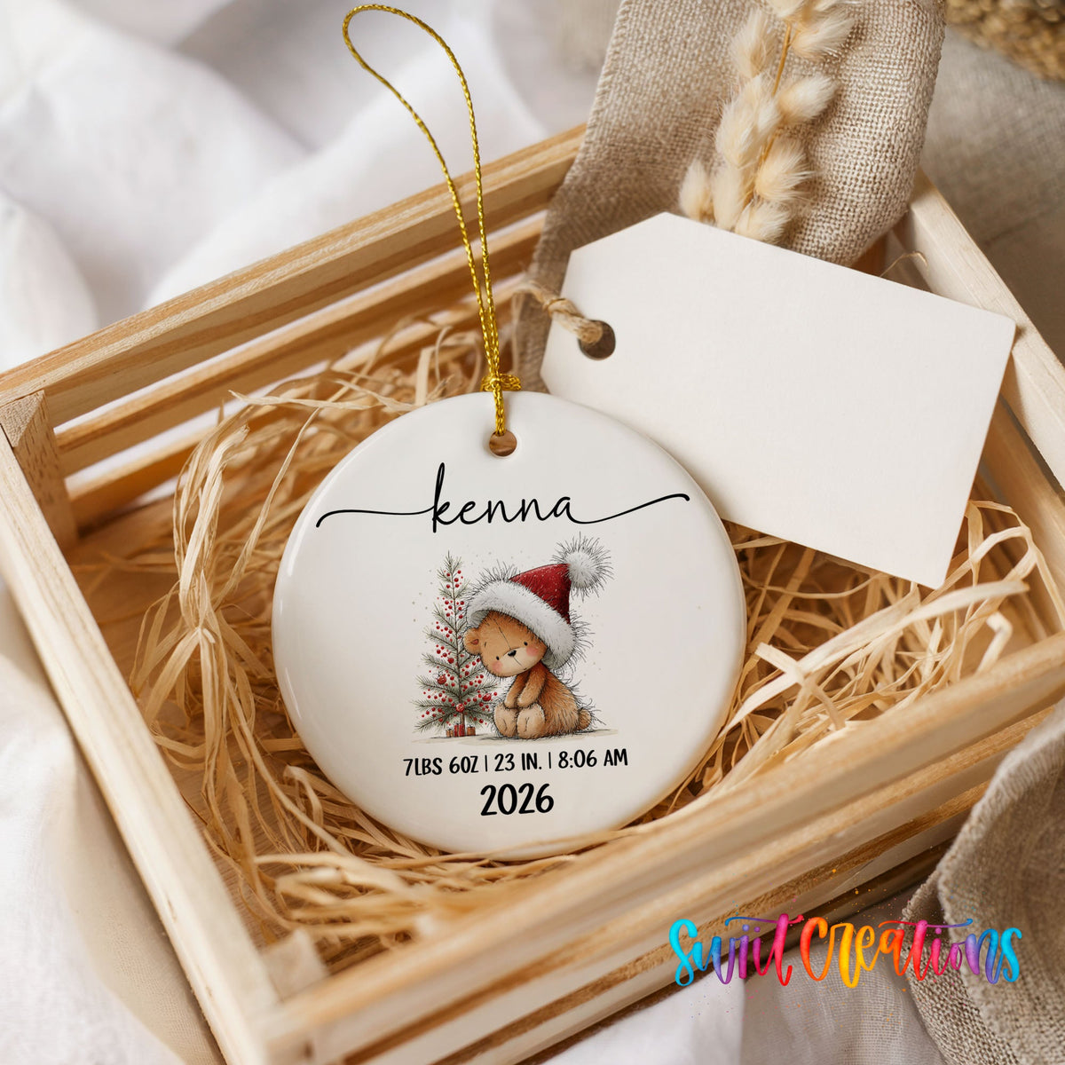 Personalized Baby’s First Christmas Ceramic Ornament | Christmas Bunny Birth Stats Keepsake | CO005 - Swiit Creations