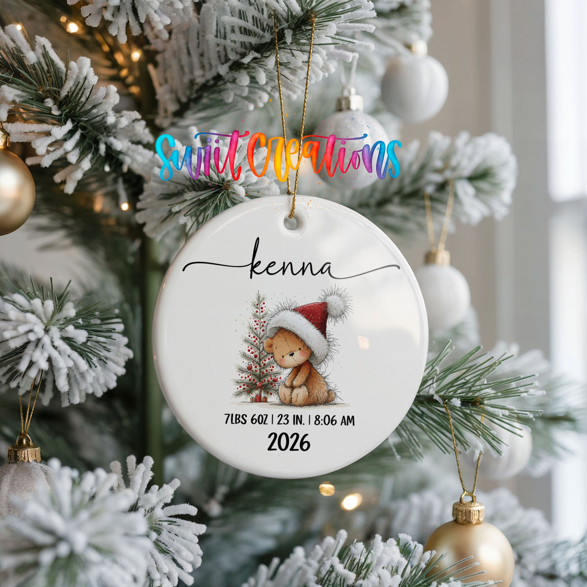 Personalized Baby’s First Christmas Ceramic Ornament | Christmas Bunny Birth Stats Keepsake | CO005 - Swiit Creations