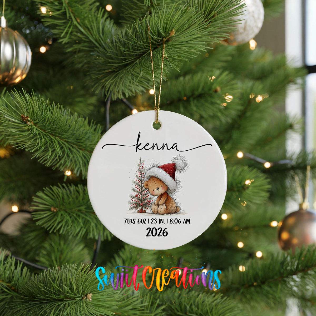 Personalized Baby’s First Christmas Ceramic Ornament | Christmas Bunny Birth Stats Keepsake | CO005 - Swiit Creations
