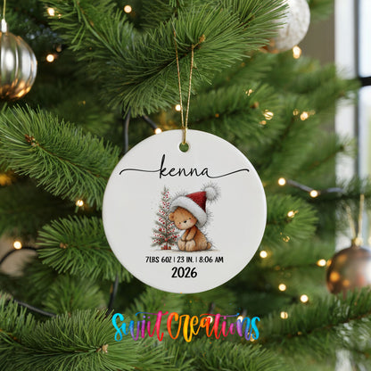 Personalized Baby’s First Christmas Ceramic Ornament | Christmas Bunny Birth Stats Keepsake | CO005 - Swiit Creations