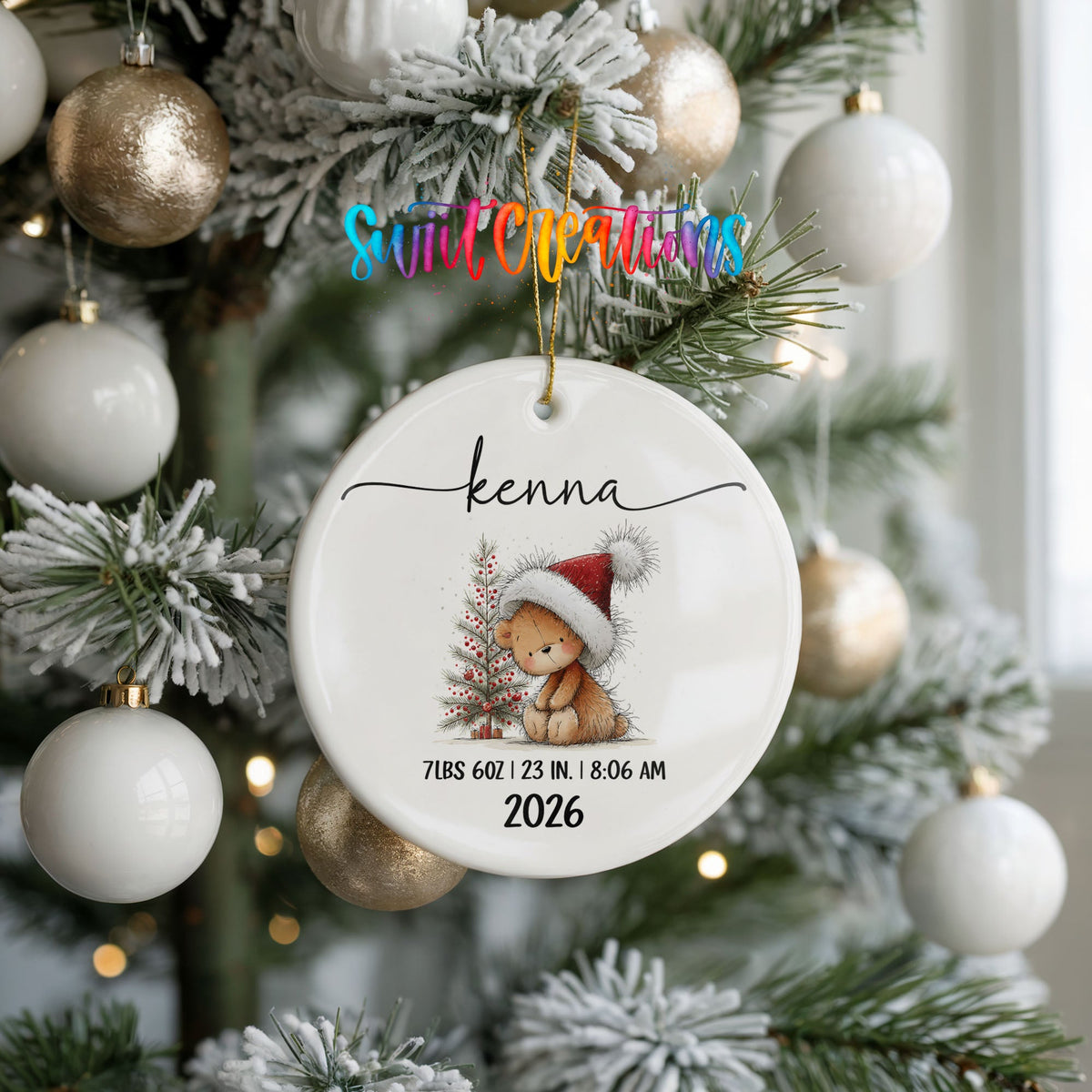 Personalized Baby’s First Christmas Ceramic Ornament | Christmas Bunny Birth Stats Keepsake | CO005 - Swiit Creations