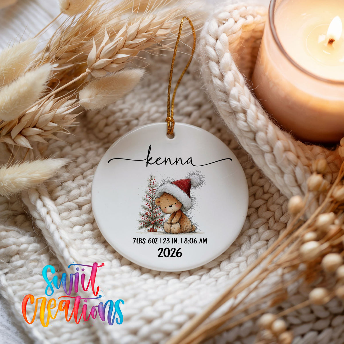 Personalized Baby’s First Christmas Ceramic Ornament | Christmas Bunny Birth Stats Keepsake | CO005 - Swiit Creations