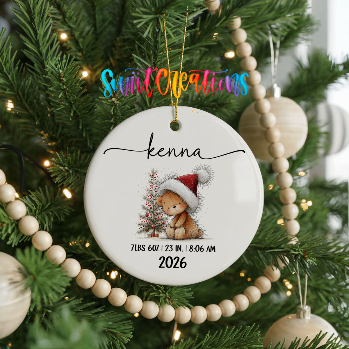 Personalized Baby’s First Christmas Ceramic Ornament | Christmas Bunny Birth Stats Keepsake | CO005 - Swiit Creations