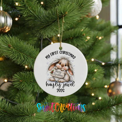 Personalized Baby’s First Christmas Ceramic Ornament | Christmas Bunny Keepsake | CO002 - Swiit Creations
