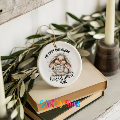 Personalized Baby’s First Christmas Ceramic Ornament | Christmas Bunny Keepsake | CO002 - Swiit Creations