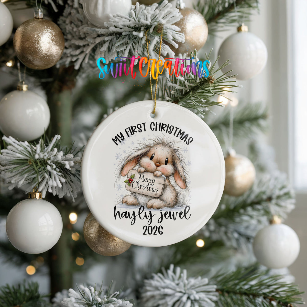 Personalized Baby’s First Christmas Ceramic Ornament | Christmas Bunny Keepsake | CO002 - Swiit Creations
