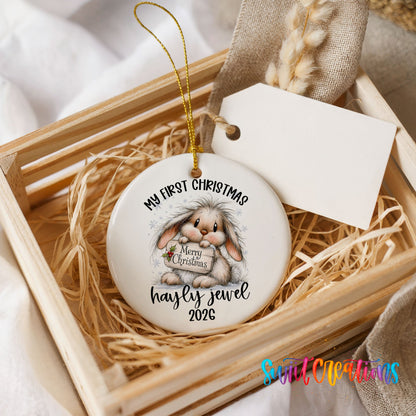 Personalized Baby’s First Christmas Ceramic Ornament | Christmas Bunny Keepsake | CO002 - Swiit Creations
