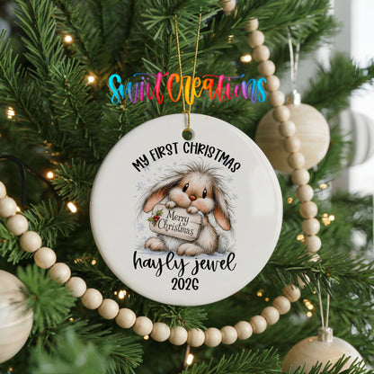 Personalized Baby’s First Christmas Ceramic Ornament | Christmas Bunny Keepsake | CO002 - Swiit Creations