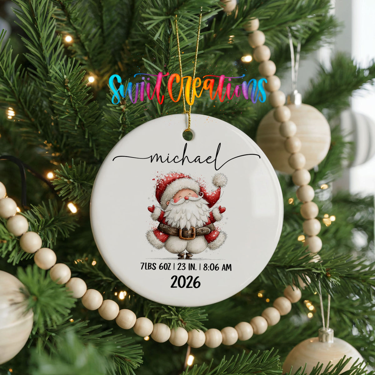 Personalized Baby’s First Christmas Ceramic Ornament | Santa Birth Stats Keepsake | CO010 - Swiit Creations