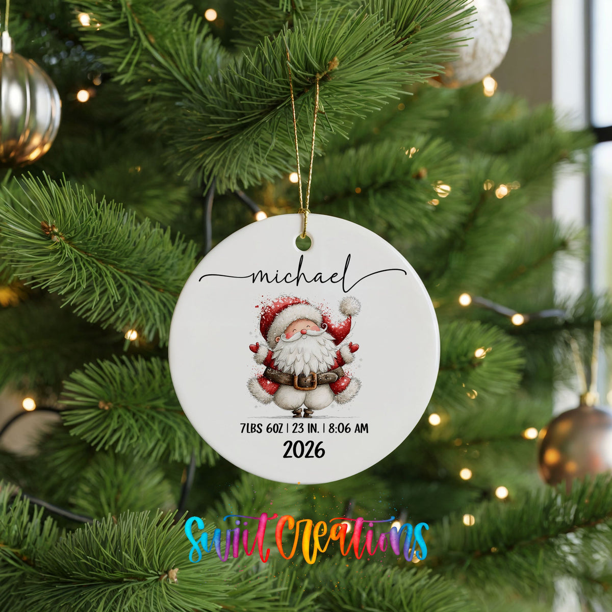 Personalized Baby’s First Christmas Ceramic Ornament | Santa Birth Stats Keepsake | CO010 - Swiit Creations