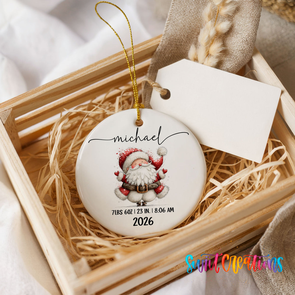 Personalized Baby’s First Christmas Ceramic Ornament | Santa Birth Stats Keepsake | CO010 - Swiit Creations
