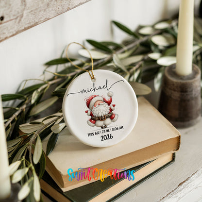Personalized Baby’s First Christmas Ceramic Ornament | Santa Birth Stats Keepsake | CO010 - Swiit Creations