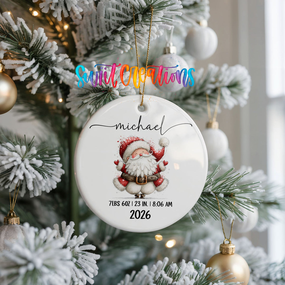 Personalized Baby’s First Christmas Ceramic Ornament | Santa Birth Stats Keepsake | CO010 - Swiit Creations