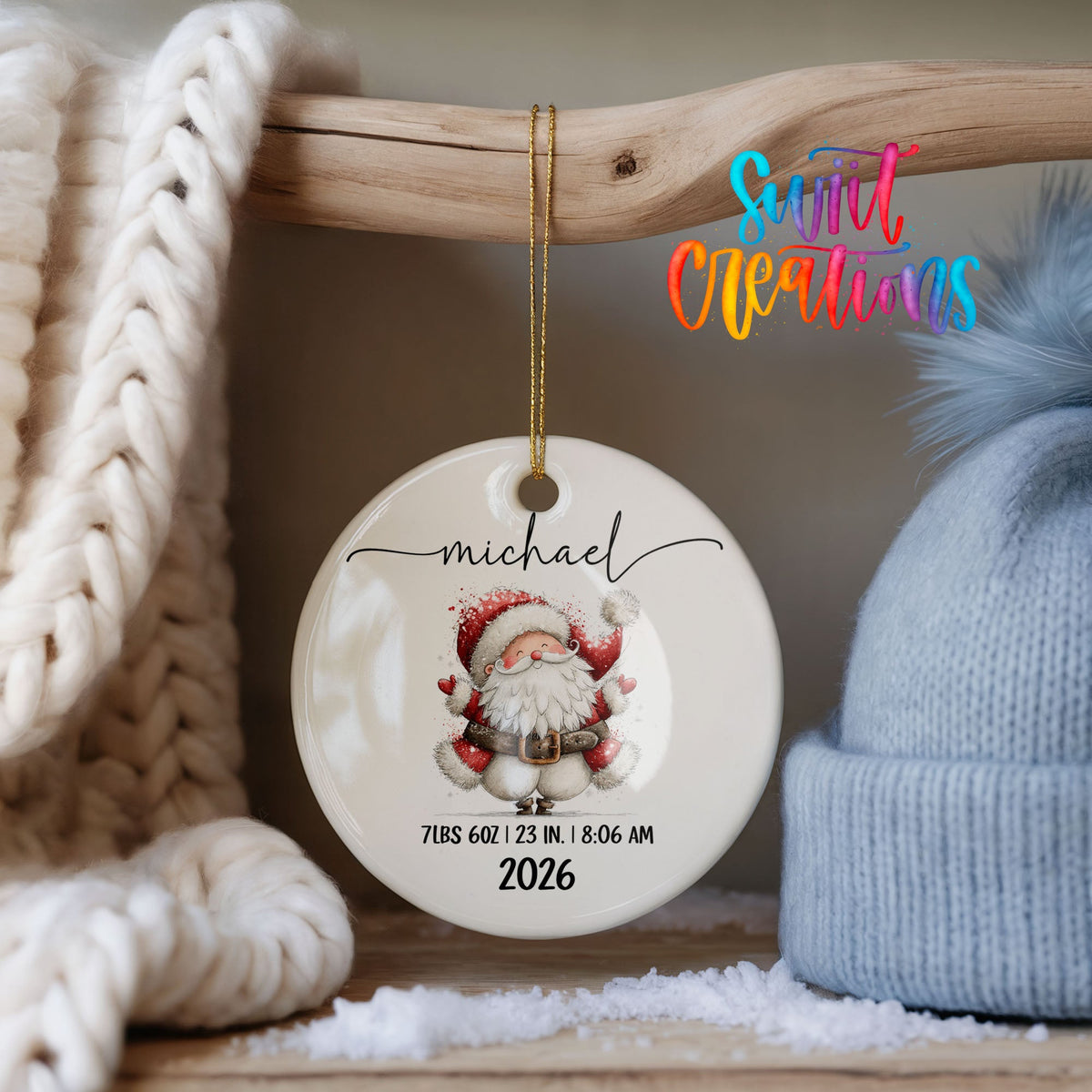 Personalized Baby’s First Christmas Ceramic Ornament | Santa Birth Stats Keepsake | CO010 - Swiit Creations