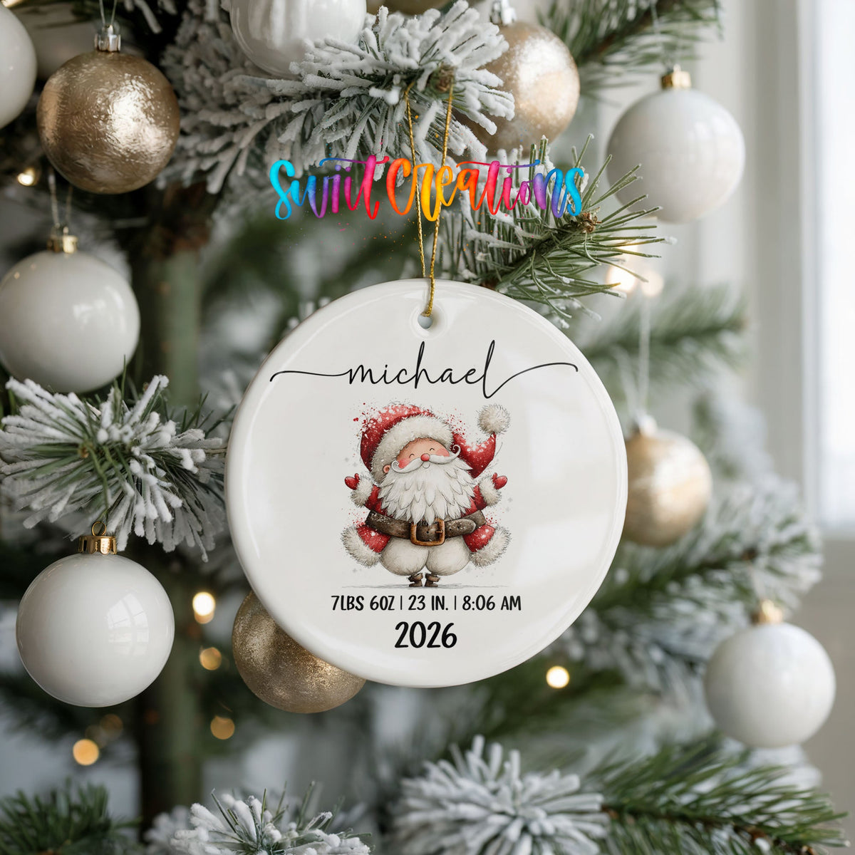 Personalized Baby’s First Christmas Ceramic Ornament | Santa Birth Stats Keepsake | CO010 - Swiit Creations