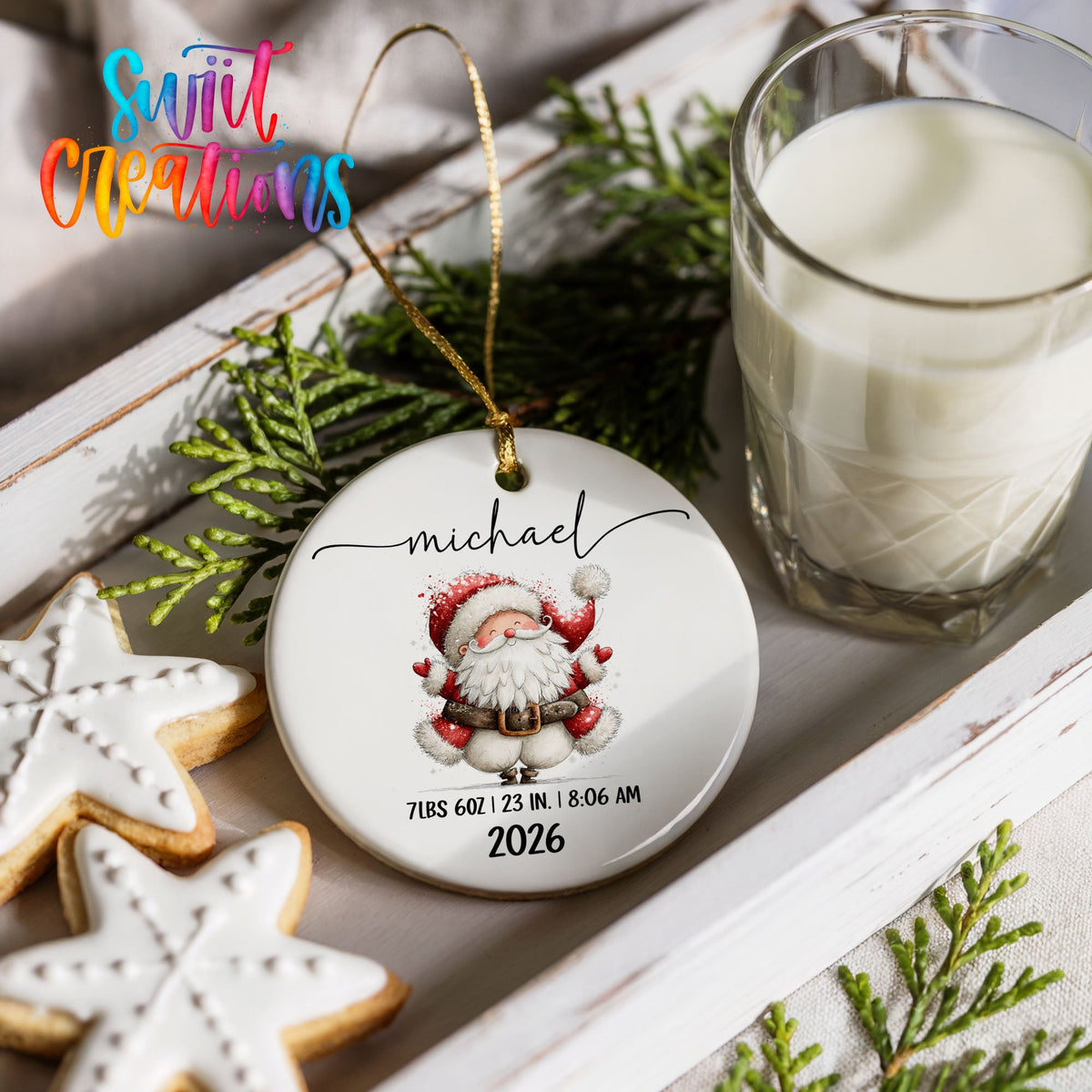 Personalized Baby’s First Christmas Ceramic Ornament | Santa Birth Stats Keepsake | CO010 - Swiit Creations