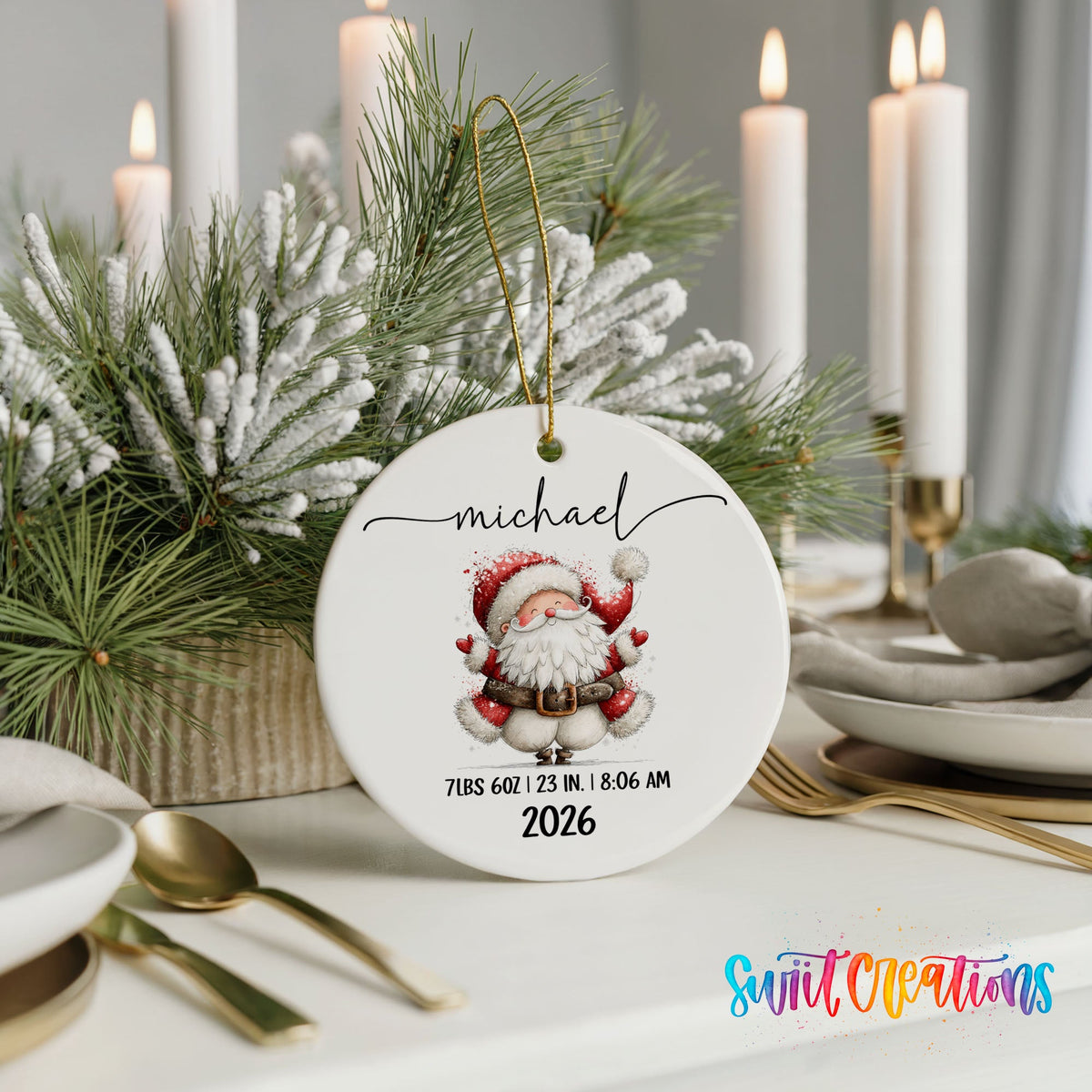Personalized Baby’s First Christmas Ceramic Ornament | Santa Birth Stats Keepsake | CO010 - Swiit Creations