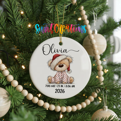 Personalized Baby’s First Christmas Ceramic Ornament | Santa Hat Teddy Bear Keepsake | CO011 - Swiit Creations