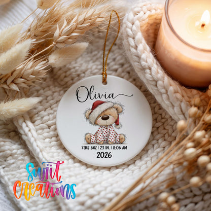 Personalized Baby’s First Christmas Ceramic Ornament | Santa Hat Teddy Bear Keepsake | CO011 - Swiit Creations