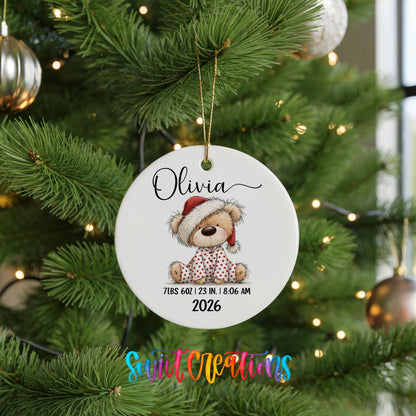 Personalized Baby’s First Christmas Ceramic Ornament | Santa Hat Teddy Bear Keepsake | CO011 - Swiit Creations