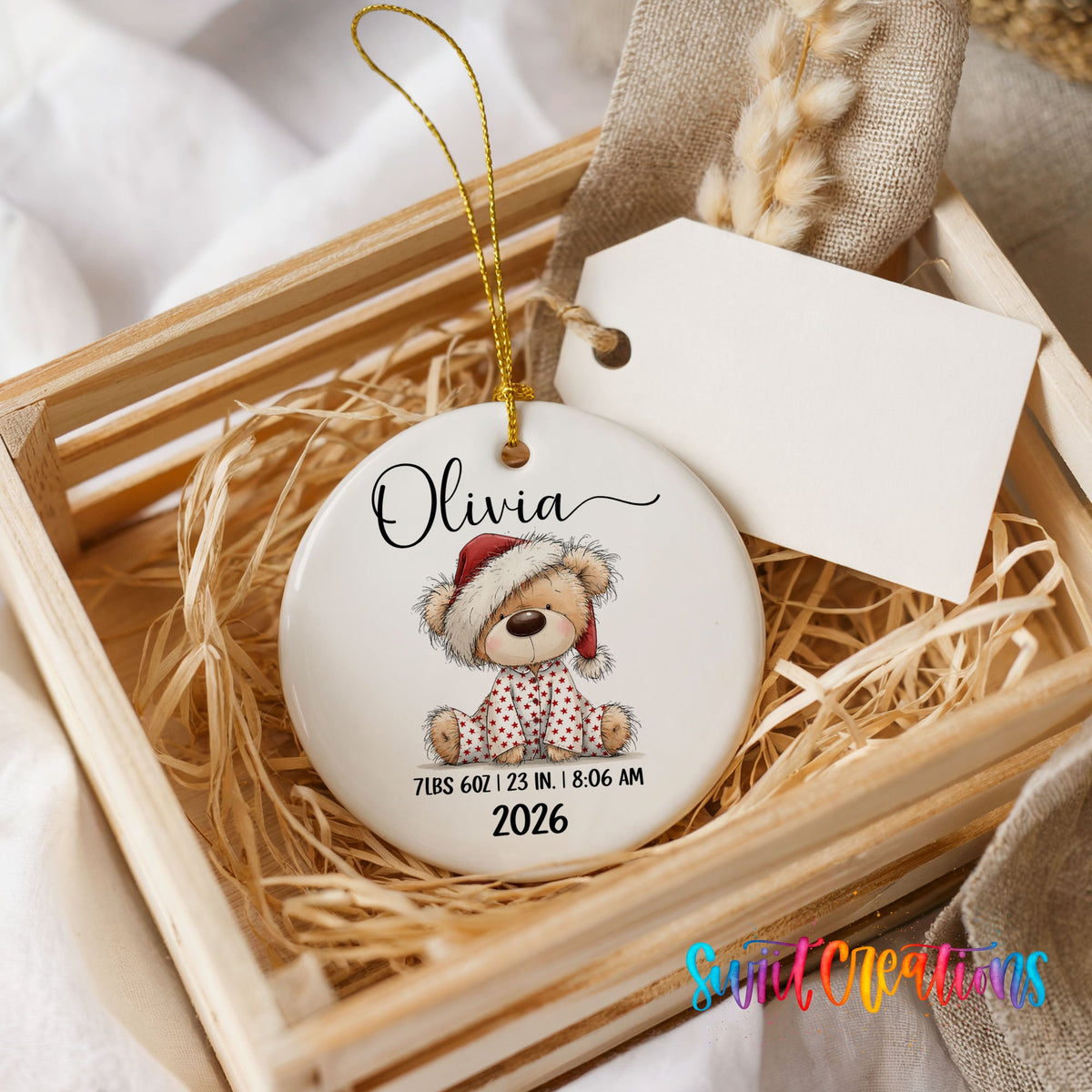 Personalized Baby’s First Christmas Ceramic Ornament | Santa Hat Teddy Bear Keepsake | CO011 - Swiit Creations
