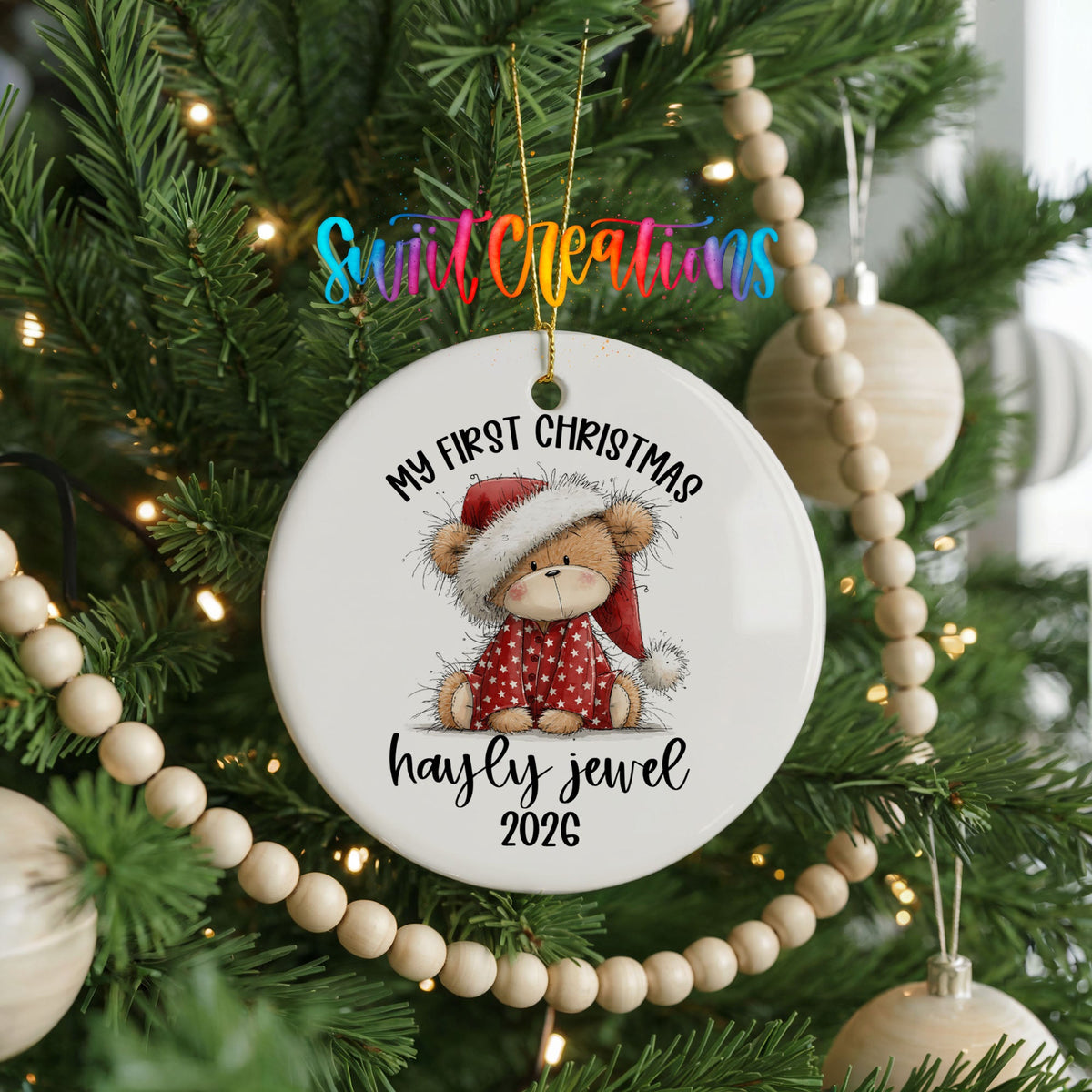 Personalized Baby’s First Christmas Ceramic Ornament | Teddy Bear Keepsake | CO001 - Swiit Creations
