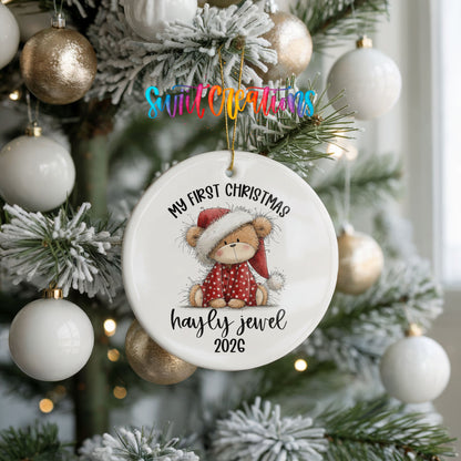 Personalized Baby’s First Christmas Ceramic Ornament | Teddy Bear Keepsake | CO001 - Swiit Creations